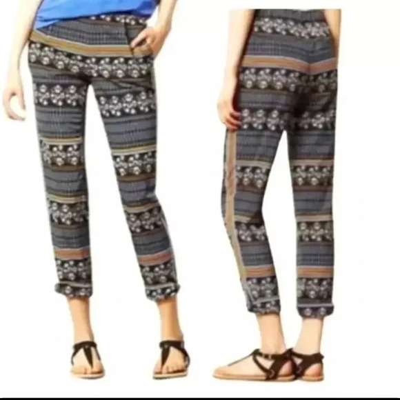 Anthropologie Elevenses aralia print boho crop pants size 2 Q24 - Picture 1 of 9